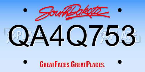 QA4Q753 South Dakota License Plate