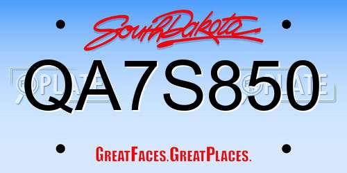 QA7S850 South Dakota License Plate