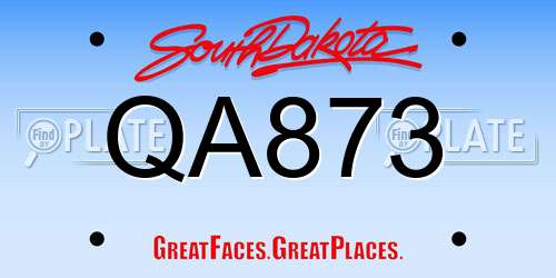 QA873 South Dakota License Plate