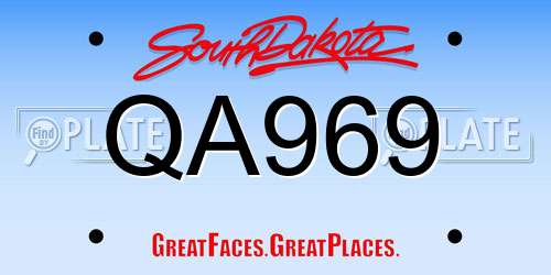 QA969 South Dakota License Plate