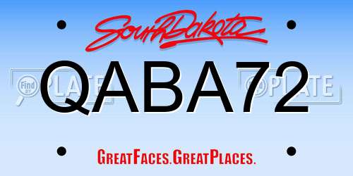 QABA72 South Dakota License Plate