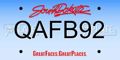QAFB92 South Dakota License Plate