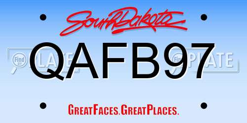 QAFB97 South Dakota License Plate