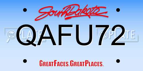 QAFU72 South Dakota License Plate