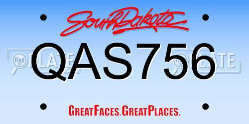 QAS756 South Dakota License Plate