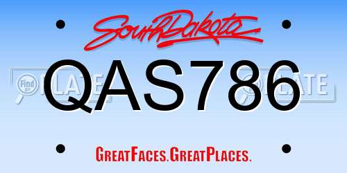 QAS786 South Dakota License Plate