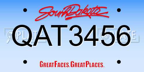 QAT3456 South Dakota License Plate