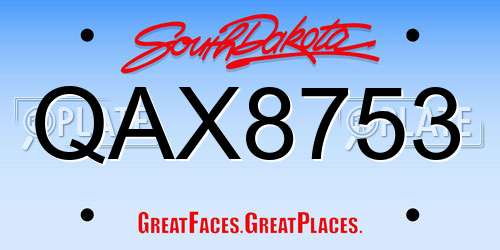QAX8753 South Dakota License Plate