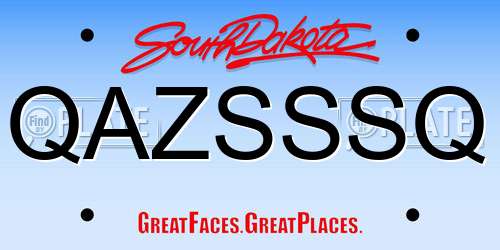 QAZSSSQ South Dakota License Plate