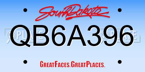 QB6A396 South Dakota License Plate