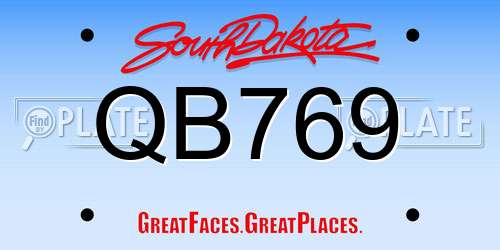 QB769 South Dakota License Plate