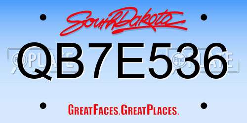 QB7E536 South Dakota License Plate