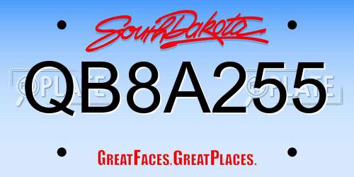 QB8A255 South Dakota License Plate