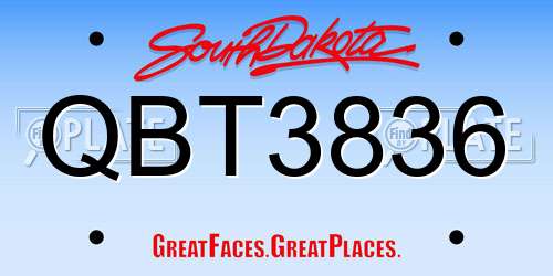 QBT3836 South Dakota License Plate