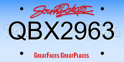 QBX2963 South Dakota License Plate