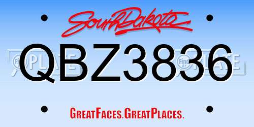 QBZ3836 South Dakota License Plate