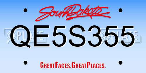 QE5S355 South Dakota License Plate