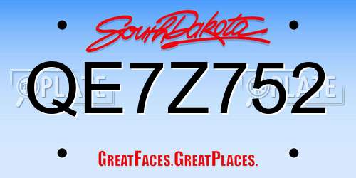 QE7Z752 South Dakota License Plate