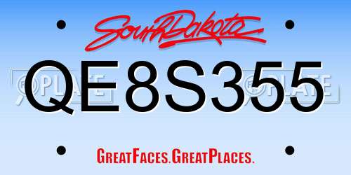 QE8S355 South Dakota License Plate