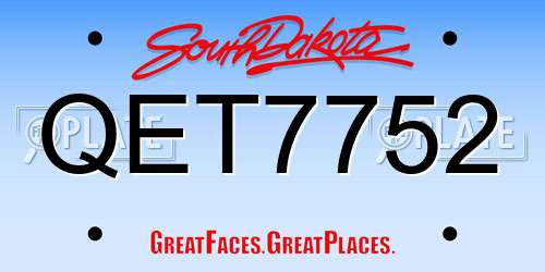 QET7752 South Dakota License Plate