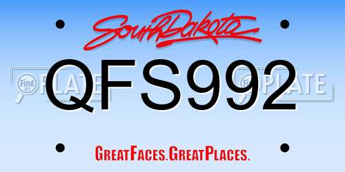 QFS992 South Dakota License Plate