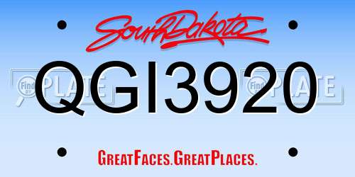 QGI3920 South Dakota License Plate