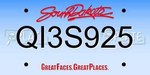 QI3S925 South Dakota License Plate