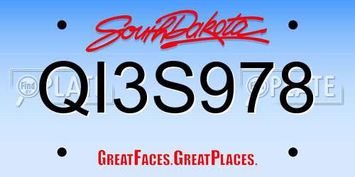 QI3S978 South Dakota License Plate