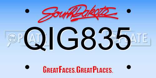 QIG835 South Dakota License Plate