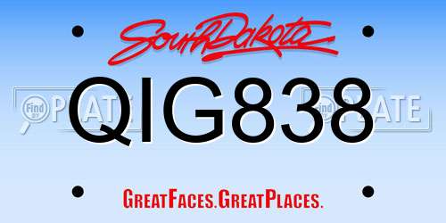 QIG838 South Dakota License Plate