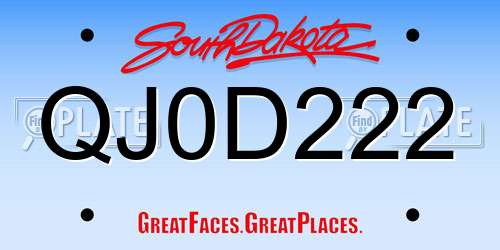 QJ0D222 South Dakota License Plate