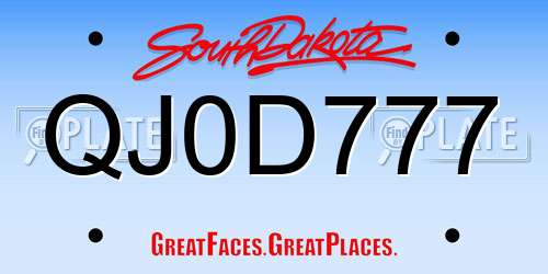 QJ0D777 South Dakota License Plate