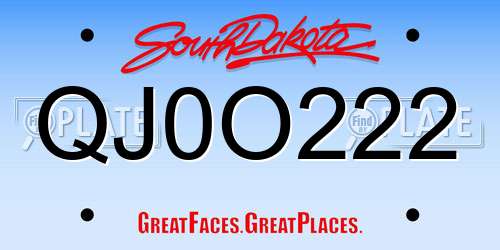 QJ0O222 South Dakota License Plate