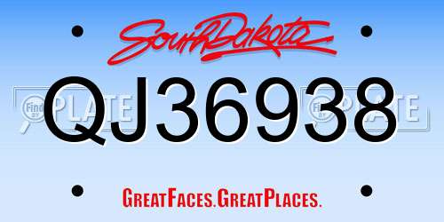 QJ36938 South Dakota License Plate