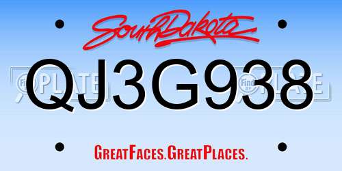 QJ3G938 South Dakota License Plate