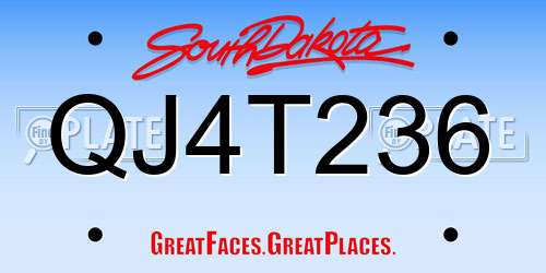 QJ4T236 South Dakota License Plate