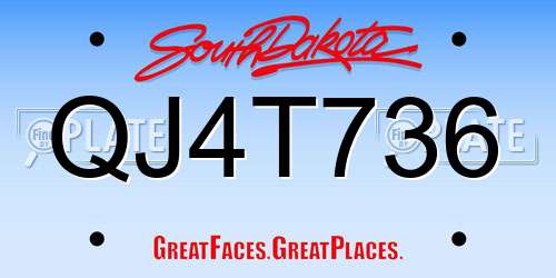 QJ4T736 South Dakota License Plate