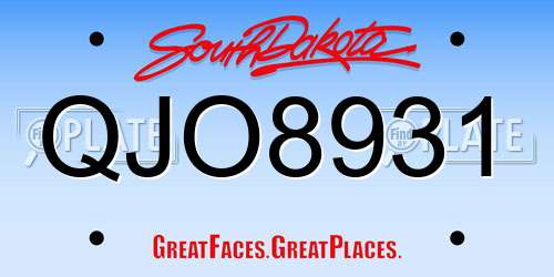 QJO8931 South Dakota License Plate