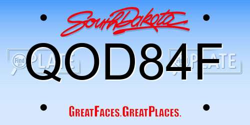 QOD84F South Dakota License Plate