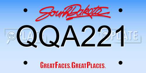 QQA221 South Dakota License Plate