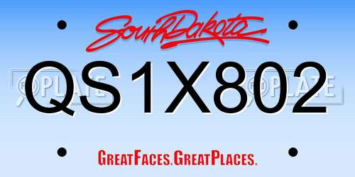 QS1X802 South Dakota License Plate