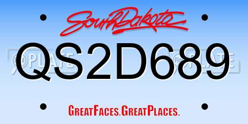 QS2D689 South Dakota License Plate