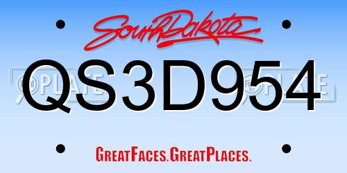 QS3D954 South Dakota License Plate