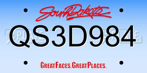 QS3D984 South Dakota License Plate