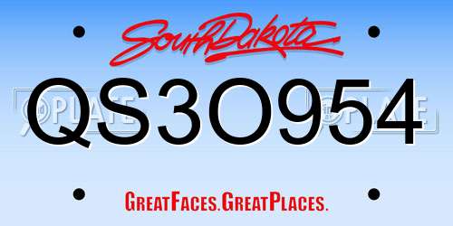 QS3O954 South Dakota License Plate