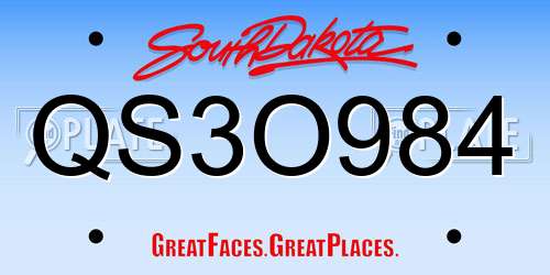 QS3O984 South Dakota License Plate