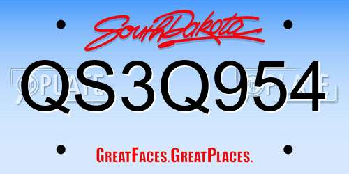 QS3Q954 South Dakota License Plate