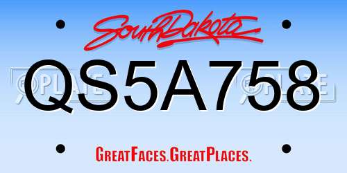 QS5A758 South Dakota License Plate