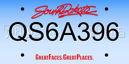 QS6A396 South Dakota License Plate