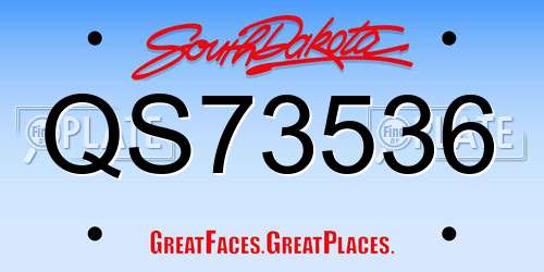 QS73536 South Dakota License Plate